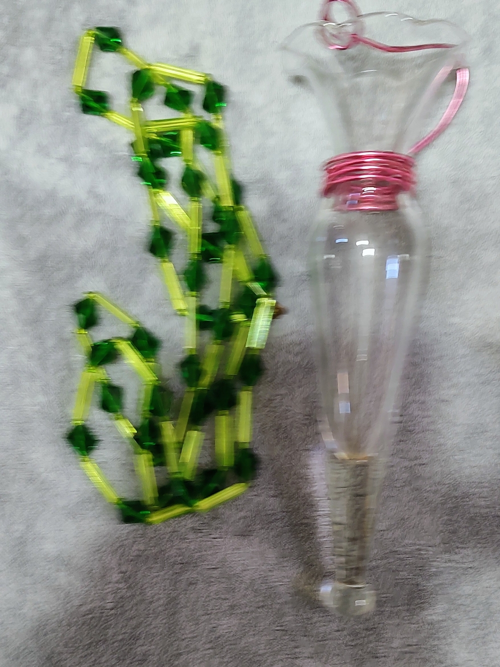 Glass Wall Vase with Pink Accent and Green Bead Garland